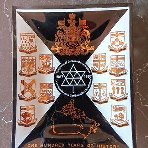 Rare Vintage 1967 Centennial of Canadian Confederation Smoke Black Glass Ashtray